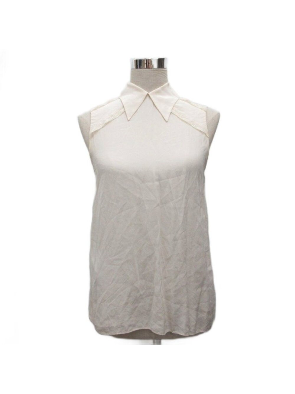 Miu Miu Silk Shirt Blouse Sleeveless Lace Snap Button